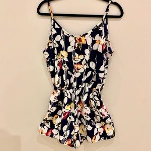 Navy Romper with Floral Design - Charlotte Russe